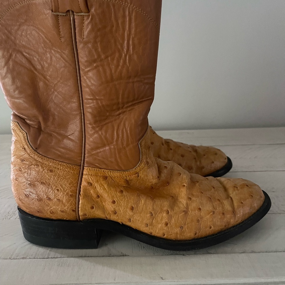 Ladies Tan ostrich Leather Cowboy Boots